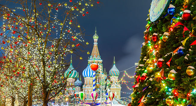 Red Square in Moscow, Russia during Christmas. 